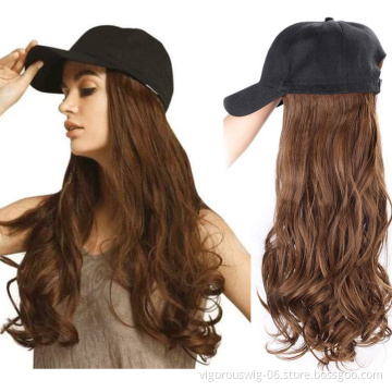 Vigorous Synthetic Hair Wig Cheap Wig Long Wave Baseball With Hair Brown Black Wavy Women Hats Extensions Hairpiece Wigs